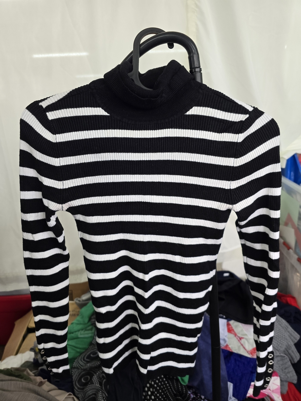 White House Black Market Black & White Striped Turtleneck Sweater